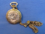 Armitron Black Hills Gold Pocket Watch w Chain – Battery Operated – Eagle on Cover