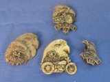 4 Sturgis Tack Pins/Badges: 1988, 90, 94 & 97 – All have an eagle – Largest is 2” long
