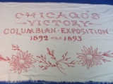 Hand Embroidered Cloth”Chicago's Victory Columbian Exposition 1982-1893”