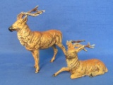 Pair of Painted Metal (Lead?) Stag/Deer/Elk Figurines – Made in Germany – Taller is 3 1/2”