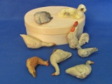 Lot of Vintage Bird Figurines – Composition? Plaster? - 1 Wax Dog or Sheep
