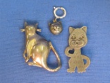 2 Cat Pins/Brooches & a Cat's Head Charm – Love the one with its back turned