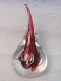 Teardrop Shaped Lead Crystal Paperweight – Red/Purple Inside – Made in Poland – 5 1/4” tall
