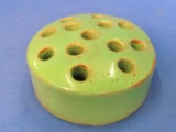 Green Pottery Flower Frog – 13 Holes – 3 1/2” in diameter – 1 1/2” tall