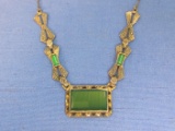 Sterling Silver Art Deco Necklace w Green Stones – Total weight is 13.8 grams