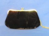 Black Velvet Evening Purse/Handbag with Wrist Chain – Marked St. T????? – 7 1/2” wide