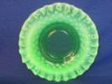 Vintage Fenton Opalescent Hobnail Plate – Green Vaseline – 6” in diameter