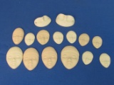 15 Porcelain Blanks: 2 Eye Masks – 13 Faces – For Jewelry Largest are 2 1/8”