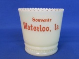 Custard Glass Toothpick Holder “Souvenir Waterloo, IA.” - 2 1/2” tall
