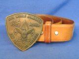 Boy Scout Metal Belt Buckle “XVII World Jamboree 1991 Korea” - 38” Cowhide Belt