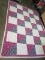 Hand -Made Quilt Purple & White Triangles w/ Yarn Ties – Measures Appx 65” x 87”