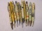 9 Vintage Pearlized Celluloid Mechanical Pencils w/ Printed Advertising