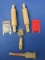 Teeny Tiny Fuller Brush 2 1/2” L, 2 Metal Washboards 2” L, 2 Rolling Pins & Masher
