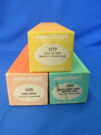 3 Vintage Aeolian Player Piano Rolls: Very Good Condition – playable & in one piece