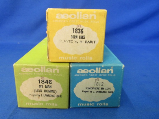 3 Vintage Aeolian Player Piano Rolls: Very Good Condition – playable & in one piece