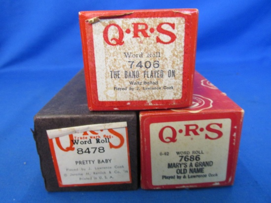 3 Vintage QRS Word Roll Piano Rolls – Very Good Condition – playable & in one piece