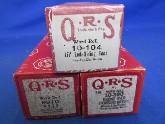 3 Vintage QRS Word Roll Piano Rolls – Very Good Condition – playable & in one piece