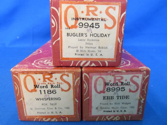 3 Vintage QRS Word Roll Piano Rolls – Very Good Condition – playable & in one piece