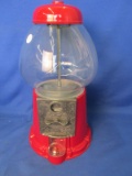 Gumball Machine Appx 15” T – Glass Globe & Red Metal Base – Appx 8” DIA