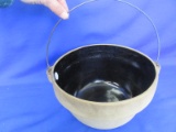 Vintage 30's Cook Rite Stoneware Bean Pot- Wire Handle, dark black/brown glaze inside