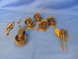 Casters, Bolts & 4 Vintage precision screw drivers
