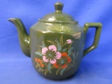 Vintage Green Floral Decorated Tea Pot for One –Porcelain