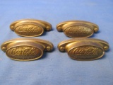 4 Cast Brass Coca Cola Drawer Pulls  appx 3 1/2” L x 2” T each