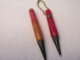 3” Long Red Bakelite Mechanical Pencil “Souvenir of Mankato, Minn” & 3 1/2” L Amber