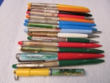 15 Vintage Souvenir Pens & Pencils with Mineral Oil “Aciton Scene” in the body