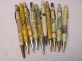 9 Vintage Pearlized Celluloid Mechanical Pencils w/ Printed Advertising
