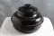 Vintage Black Glazed Stoneware Bean Pot with Lid 6 1/2