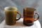 2 Fire King Glass Coffee Mugs Root Beer Glass & Avocado Barrel Shaped