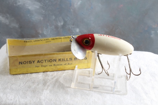 Vintage Fred Arbogast Jitterbug Fishing Lure in Box with Paper