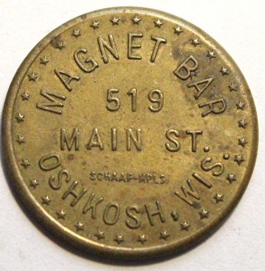 10 Cent Trade Token Magnet Bar Oshkosh, Wisconsin