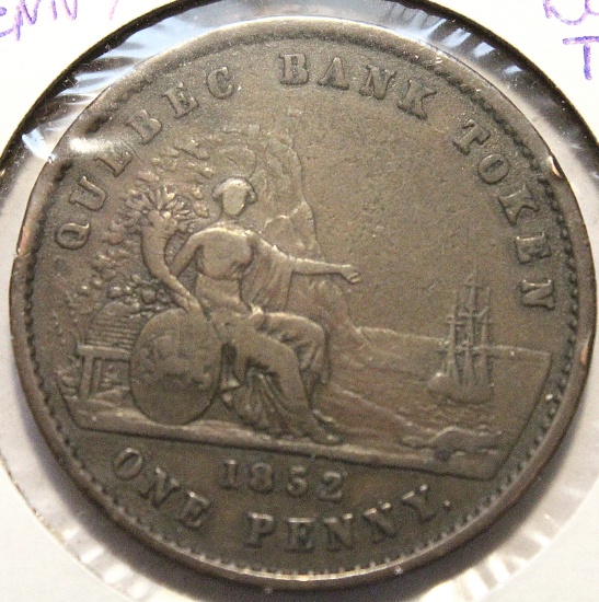 1852 1 Penny Quebec Bank Token