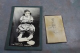 2 Antique Black & White Photos Martha the Armless Wonder Girl & Cowboy 1800s