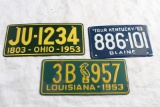 3 Wheaties Cereal Premium 1953 License Plates Louisiana, Kentucky & Ohio