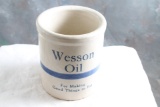 Antique Stoneware Wesson Oil Advertising Beater Jar Blue Banded For Making