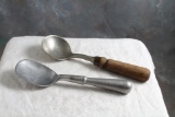 2 Antique Ice Cream Scoops 1 is all aluminum and the other is aluminum with wood