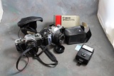 Vintage Canon Camera Lot AE-1 AV-1 155 flash