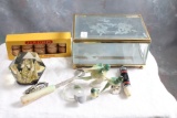 Etched Beveled Glass & Brass Jewelry Box full of Treasures Paperweight Skyline,