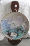 1991 Lena Liu 1st Issue The Swans On Wings of Snow Plate with Wood Holder