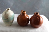 3 Vintage Stoneware Mini Crocks Jugs 2 1/2