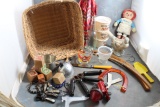 Weaved Basket Full of Vintage Treasures Lucite Purse Handles, Raggedy Ann