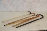 Lot of (5) Old Wooden Walking Sticks CANES One Stamped Sioux City Chamber