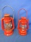 2 Vintage Red Metal Lanterns : Dietz 11-10 Syracuse USA 8”  & Wingwheel 350 Japan 7”