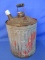 Vintage Fluted Gasoline Can (red paint) 12” Tall – Bail Handle –8 1/4” DIA Base