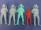 5 Vintage Ray Plastics Paratrooper Soldiers ca 1963 – 4 are 4” Blue & 1 is 3” Brown