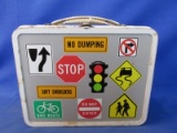 Vintage Ohio Art Metal Lunchbox with Traffic Symbols – Cars in a Parking Lot