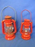 2 Vintage Red Metal Lanterns : Dietz 11-10 Syracuse USA 8”  & Wingwheel 350 Japan 7”